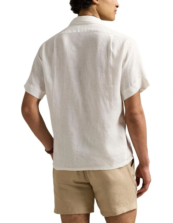 Classic Fit Linen Camp Shirt in White image 2