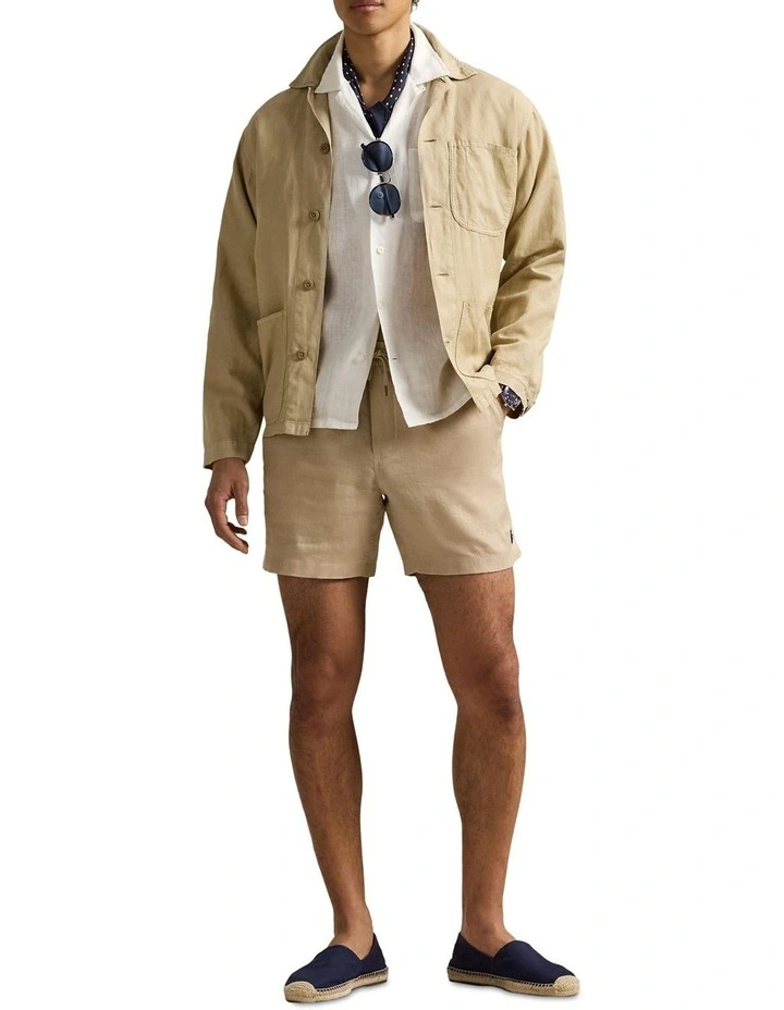 Classic Fit Linen Camp Shirt in White image 3