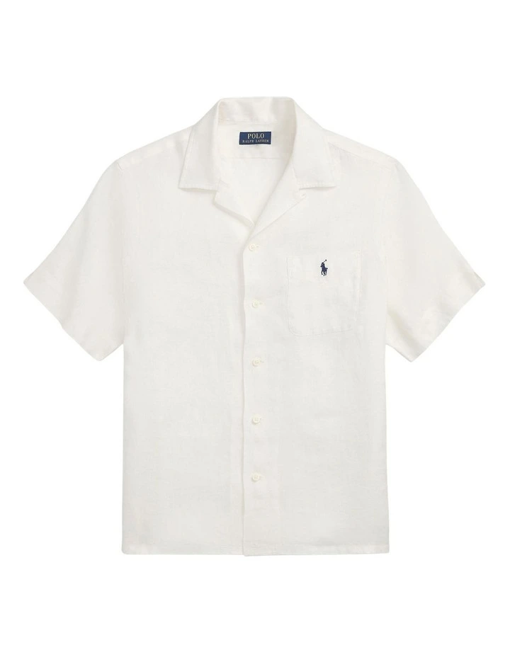 Classic Fit Linen Camp Shirt in White image 4
