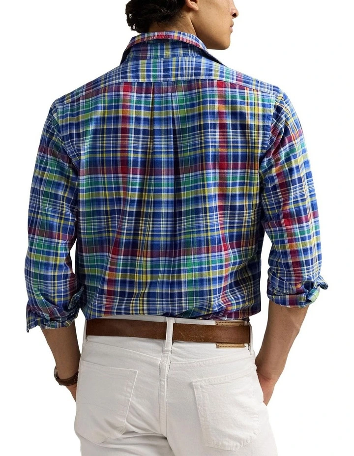 Classic Fit Plaid Oxford Shirt in Navy image 2