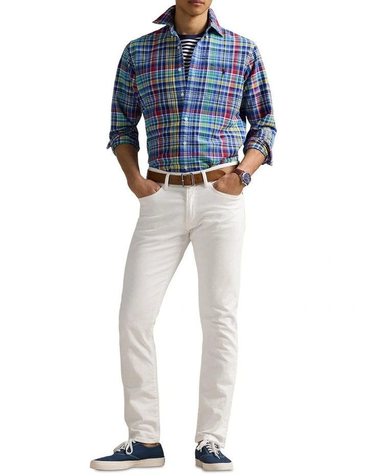 Classic Fit Plaid Oxford Shirt in Navy image 3