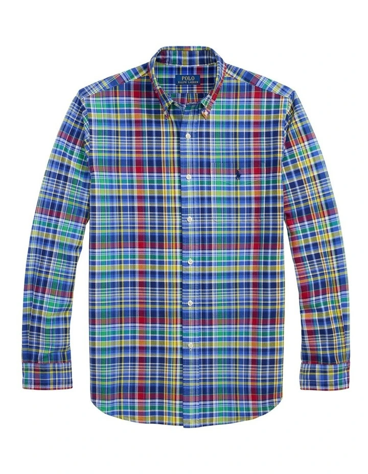 Classic Fit Plaid Oxford Shirt in Navy image 4