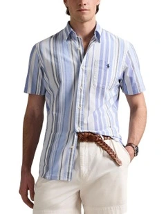 Classic Fit Striped Oxford Shirt in Blue