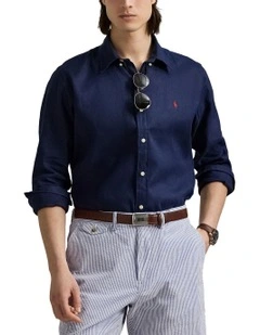 Classic Fit Linen-Cotton Shirt in Navy
