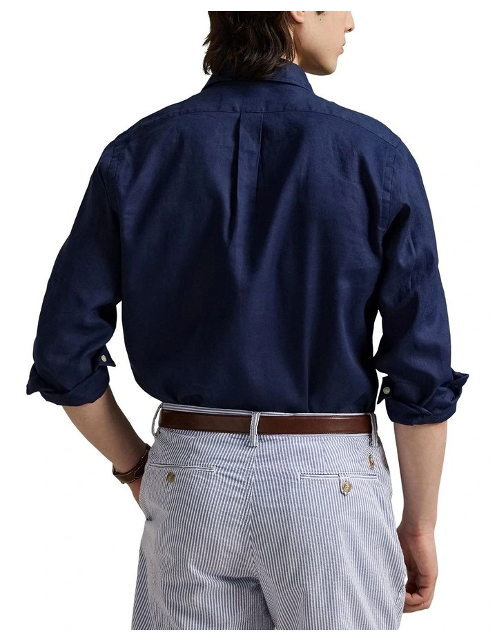 Classic Fit Linen-Cotton Shirt in Navy image 2