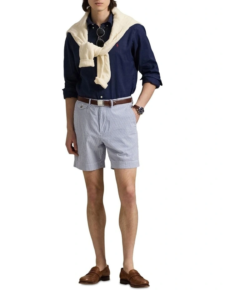 Classic Fit Linen-Cotton Shirt in Navy image 3