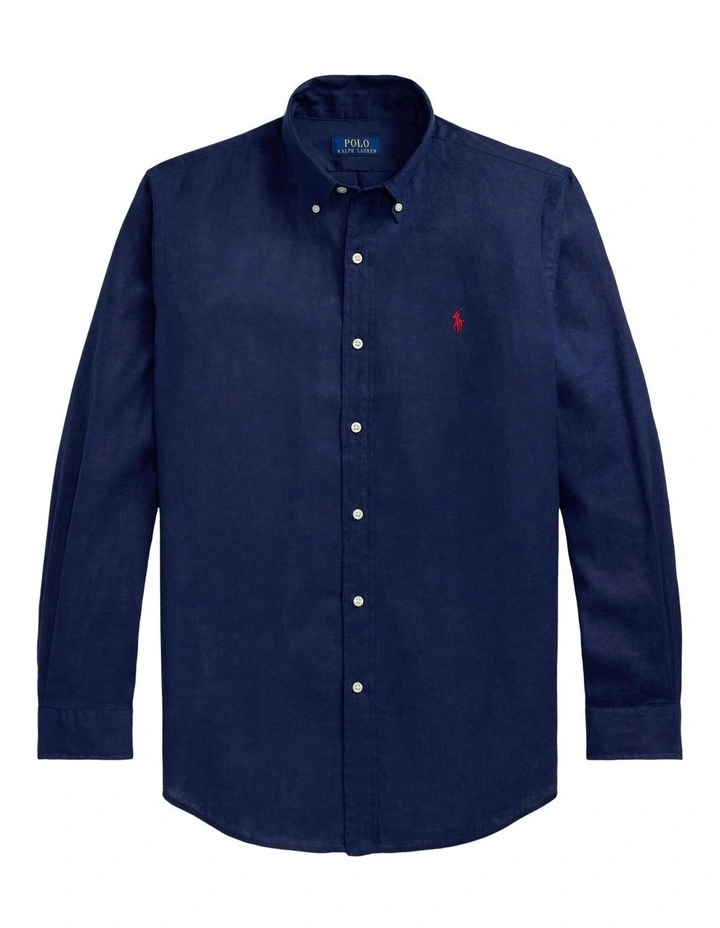 Classic Fit Linen-Cotton Shirt in Navy image 4