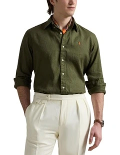 Classic Fit Linen-Cotton Shirt in Green