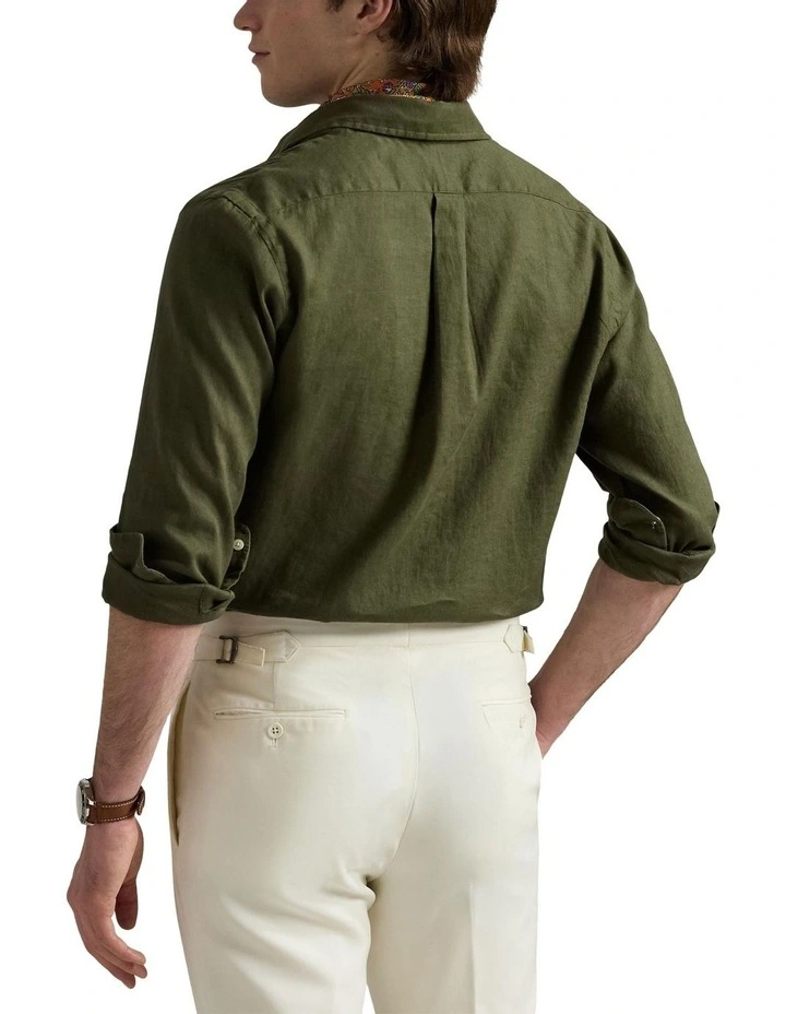 Classic Fit Linen-Cotton Shirt in Green image 2