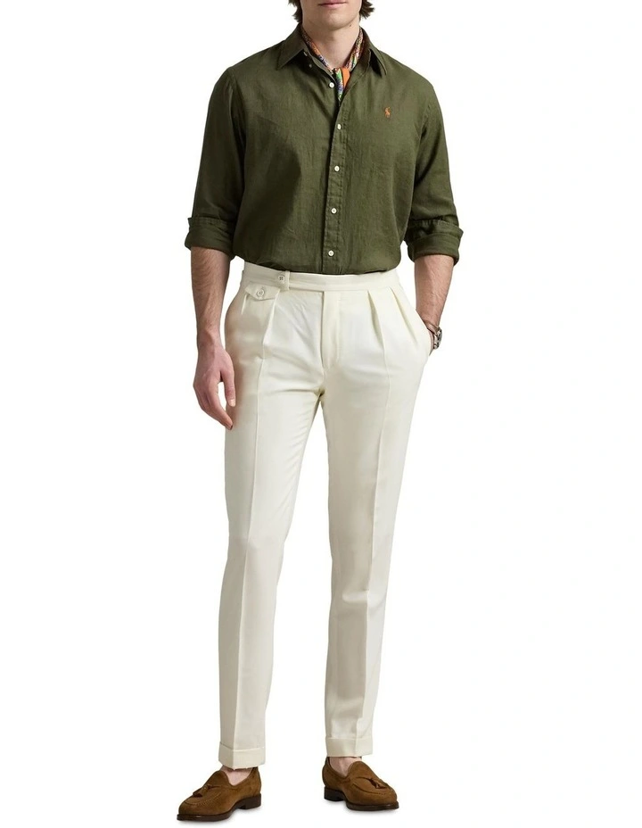 Classic Fit Linen-Cotton Shirt in Green image 3