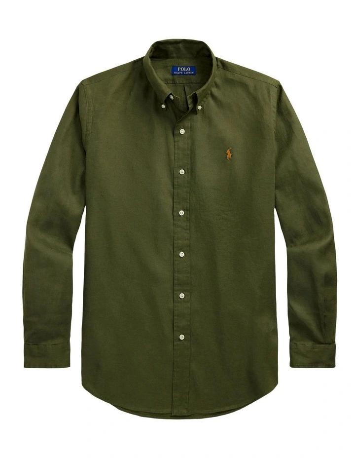 Classic Fit Linen-Cotton Shirt in Green image 4