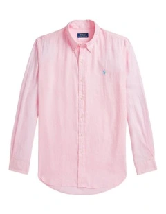 Classic Fit Linen-Cotton Shirt in Pink