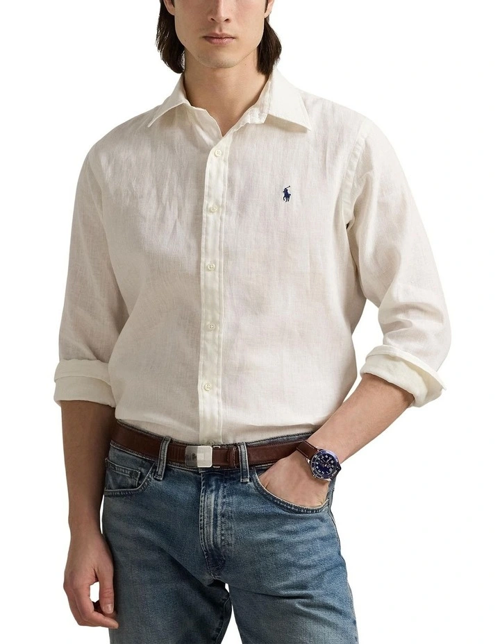 Classic Fit Linen-Cotton Shirt in White image 1