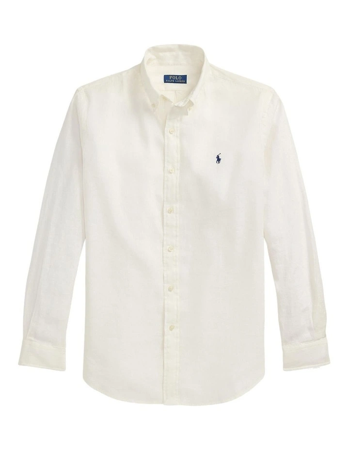 Classic Fit Linen-Cotton Shirt in White image 4