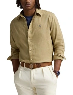 Classic Fit Linen-Cotton Shirt in Beige