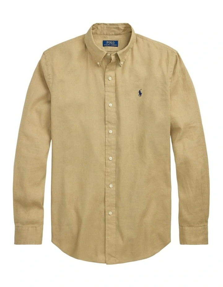 Classic Fit Linen-Cotton Shirt in Beige image 4