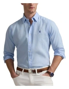 Classic Fit Linen-Cotton Shirt in Blue