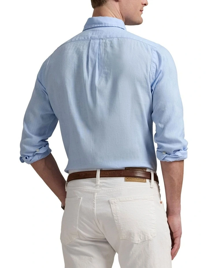 Classic Fit Linen-Cotton Shirt in Blue image 2