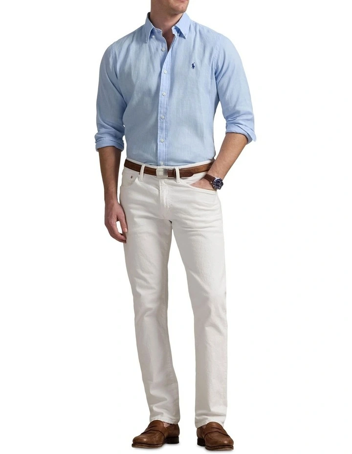Classic Fit Linen-Cotton Shirt in Blue image 3