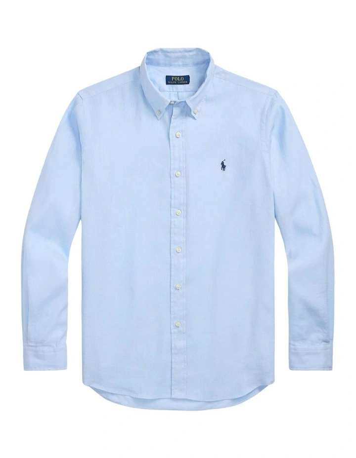 Classic Fit Linen-Cotton Shirt in Blue image 4