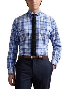 Custom Fit Plaid Oxford Shirt in Blue