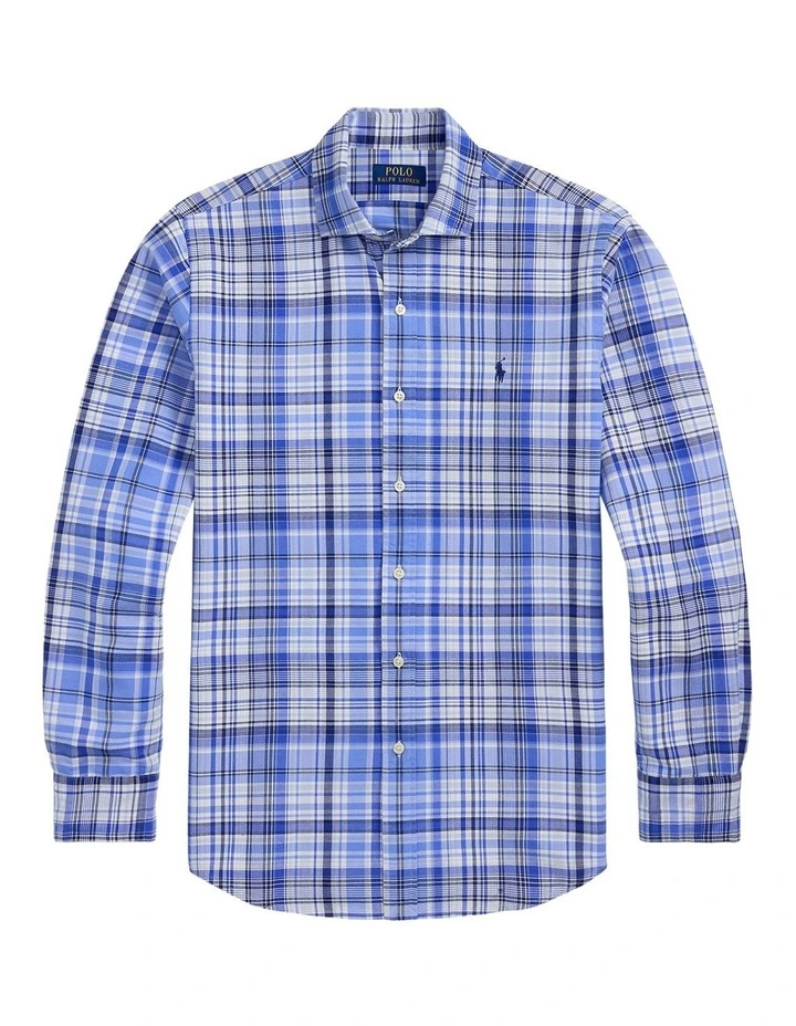 Custom Fit Plaid Oxford Shirt in Blue image 4