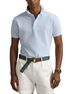 Custom Slim Fit Stretch Oxford Mesh Polo in Blue