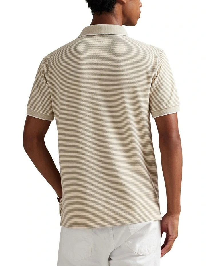 Custom Slim Fit Stretch Oxford Mesh Polo Shirt in Beige image 2