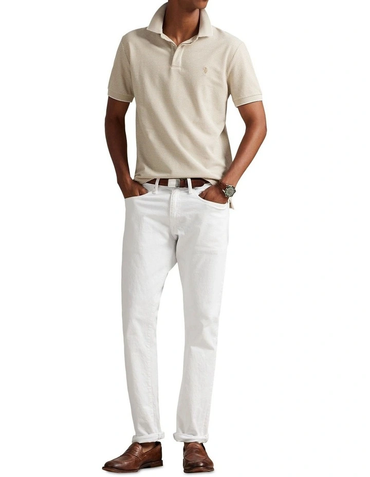 Custom Slim Fit Stretch Oxford Mesh Polo Shirt in Beige image 3