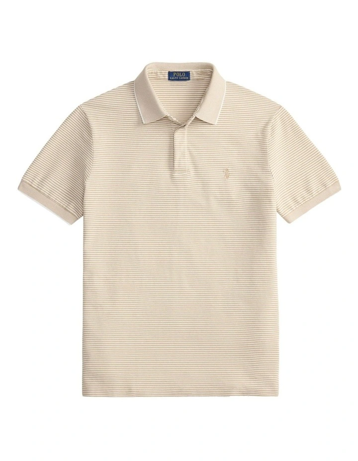 Custom Slim Fit Stretch Oxford Mesh Polo Shirt in Beige image 4