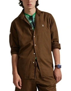 Australian Open Linen-Cotton Shirt in Brown