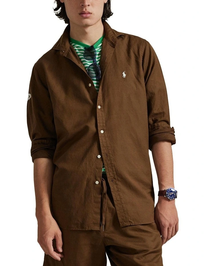 Australian Open Linen-Cotton Shirt in Brown image 1