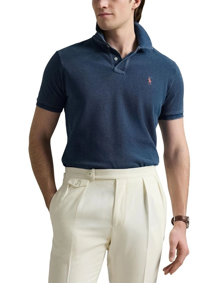 Custom Slim Fit Polo Shirt in Indigo Mesh image 1