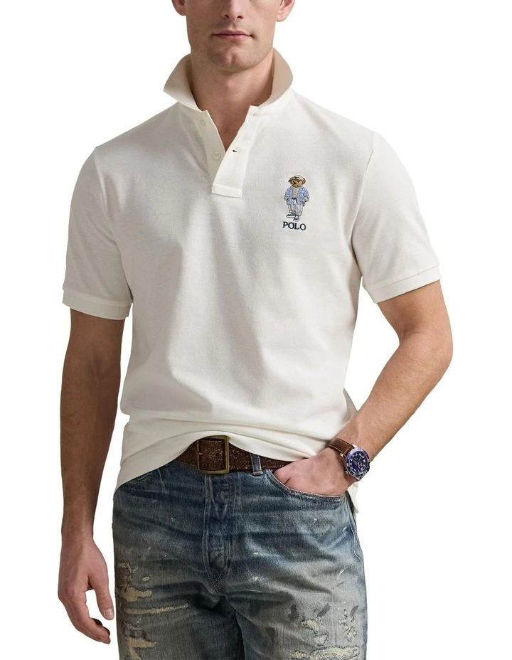 Classic Fit Polo Bear Mesh Polo Shirt in White image 1