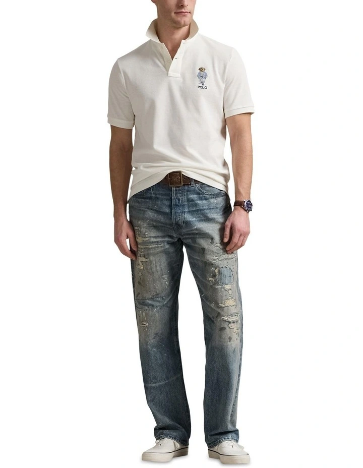 Classic Fit Polo Bear Mesh Polo Shirt in White image 3