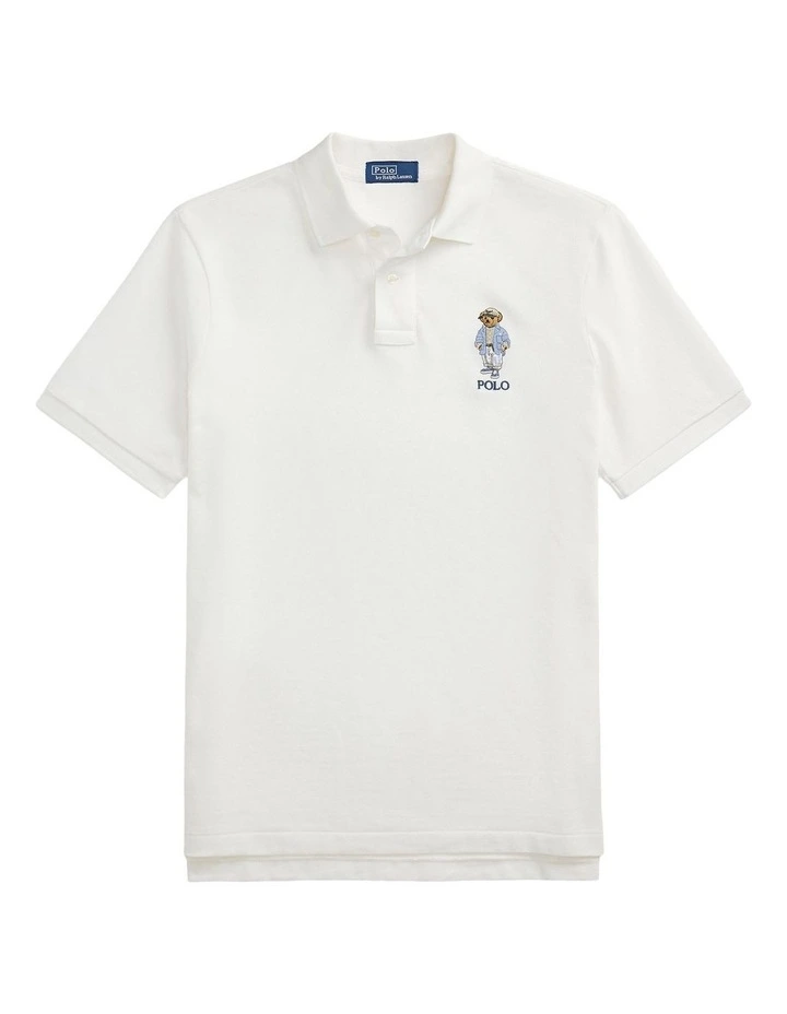 Classic Fit Polo Bear Mesh Polo Shirt in White image 4