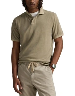 Classic Fit Mineral-Dyed Mesh Polo Shirt in Green