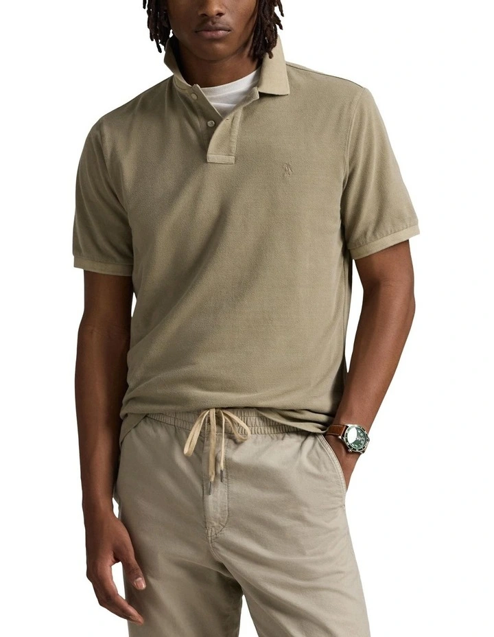 Classic Fit Mineral-Dyed Mesh Polo Shirt in Green image 1