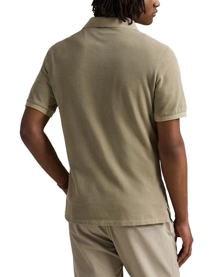Classic Fit Mineral-Dyed Mesh Polo Shirt in Green image 2