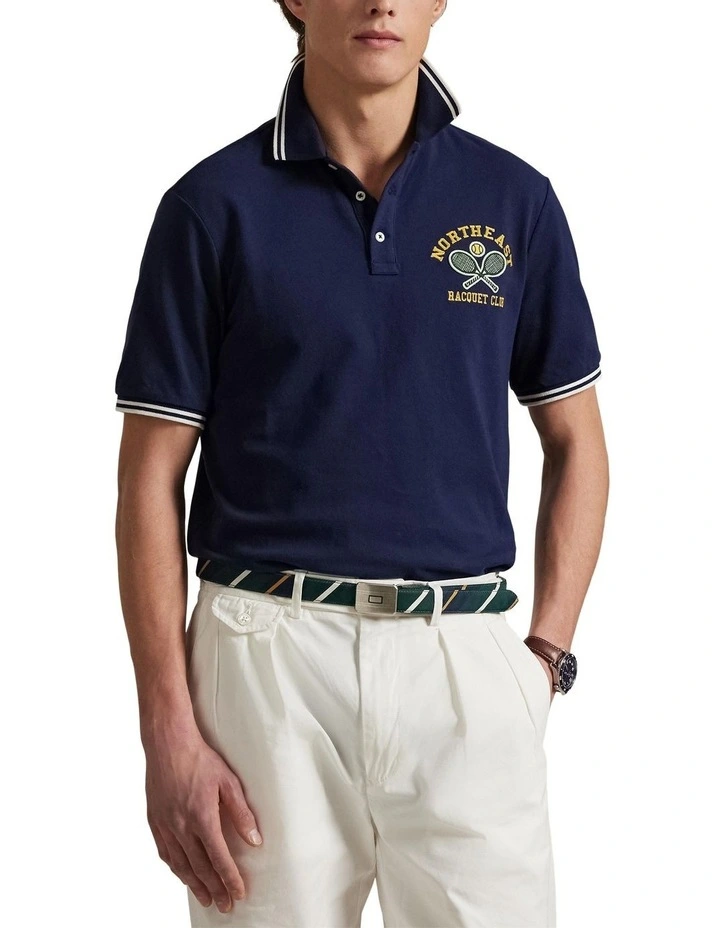 Classic Fit Mesh Graphic Polo Shirt in Blue image 1