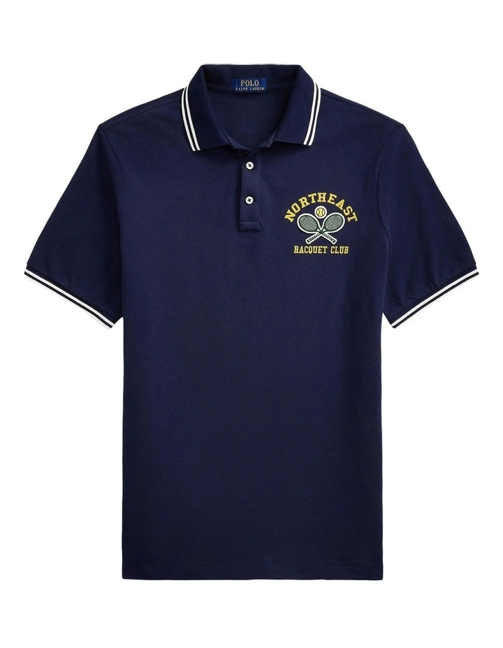 Classic Fit Mesh Graphic Polo Shirt in Blue image 4