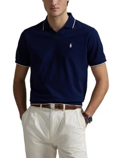 Jacquard Mesh Polo Shirt in Blue