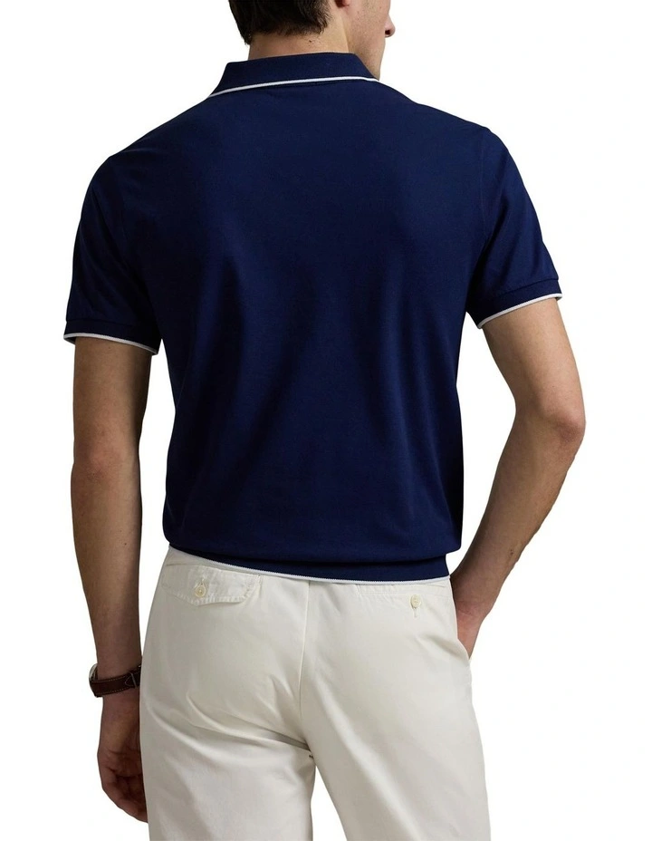 Jacquard Mesh Polo Shirt in Blue image 2