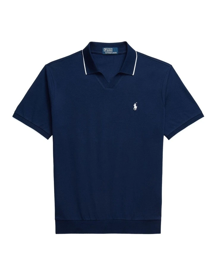 Jacquard Mesh Polo Shirt in Blue image 4