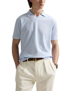 Jacquard Mesh Polo Shirt in Blue