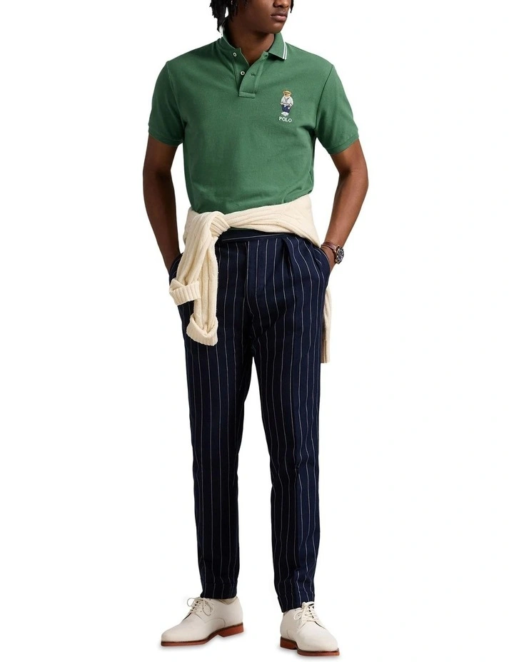 Custom Slim Mesh Polo Shirt in Green image 3