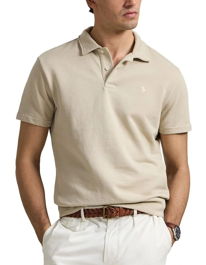Loopback Fleece Polo Shirt in Beige image 1
