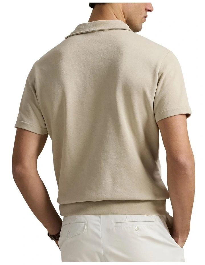 Loopback Fleece Polo Shirt in Beige image 2