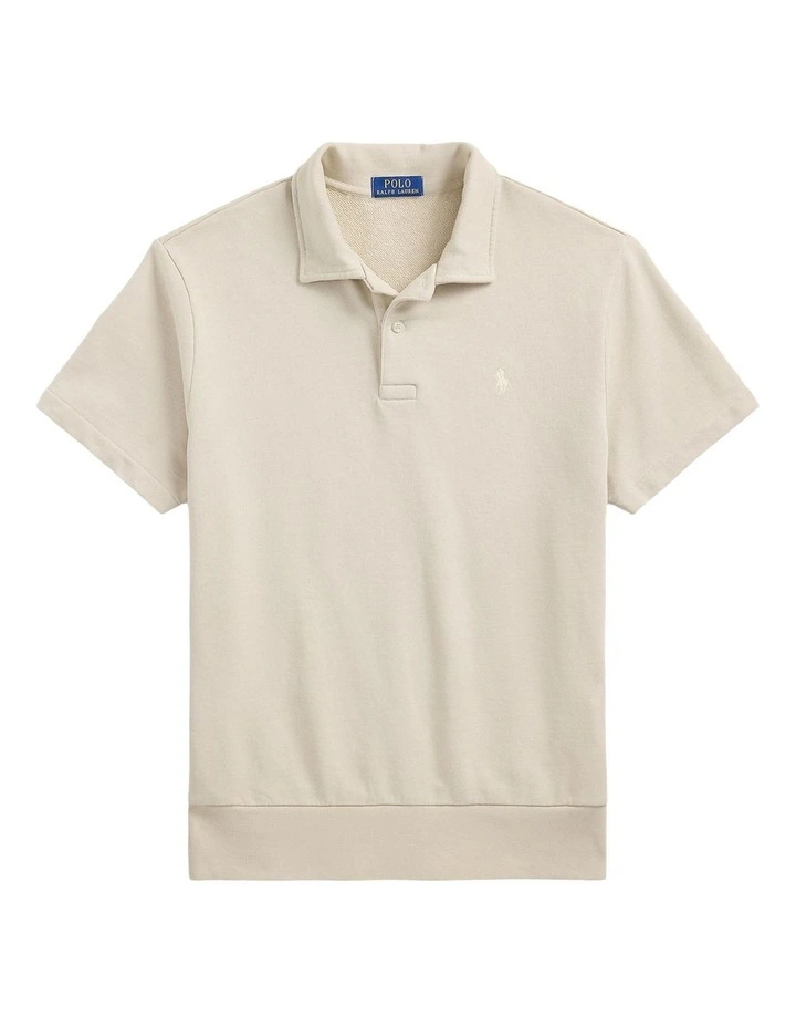 Loopback Fleece Polo Shirt in Beige image 4