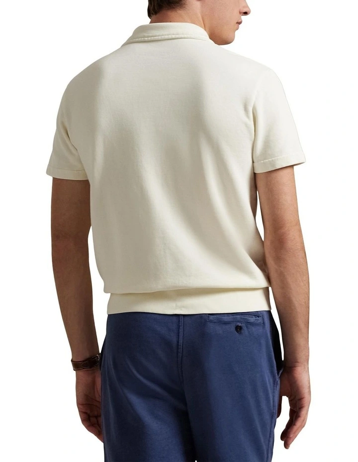 Loopback Fleece Polo Shirt in Beige image 2